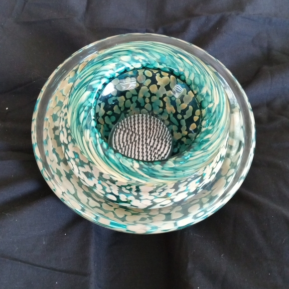 GORGEOUS 1999 Signed Peter Patterson Speckled Glass 8" Flower Frog Squat Vase - Picture 3 of 7